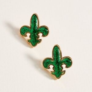 Green Fleur-de-Lis Mardi Gras Earrings
